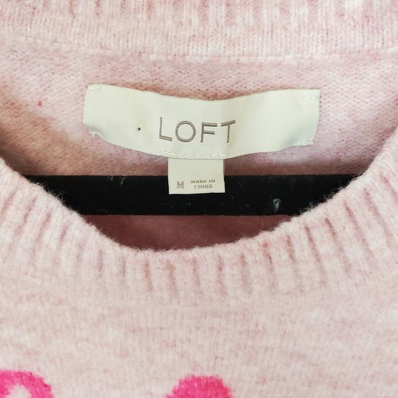 LOFT Sweater Womens Medium Cat Mama Novelty Spellout Crew Neck Pink Wool Blend - Picture 2 of 7